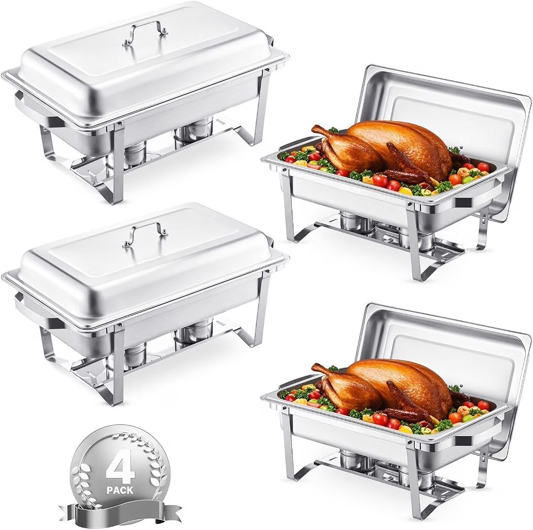 VEVOR 4pk 8QT Chafing Dish Buffet Set, Stainless Steel Food Warmer/Cooler