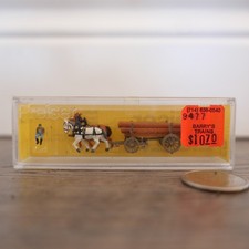 Preiser H0 9477 Pferdegespann mit Langholzwagen Horse team with Long wood Wagon