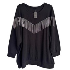 Torrid Womens Drop Shoulder Rhinestone Fringe Glam Sweatshirt Size 5X