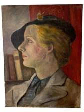 1930s Painting Portrait Profile Oil On Board 16 X 12” Fulton Devoe & Raynolds