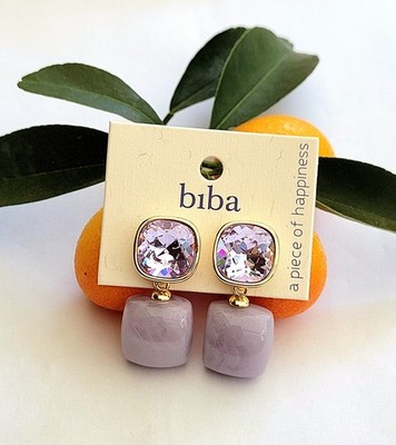 BiBA Kristall Perlen Ohrhänger Ohrringe 35 mm Lila Gold Neu / B84780-07