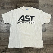 Vintage 90s AST Computer Logo Graphic Tech Tee Shirt Made in USA White Men's XL