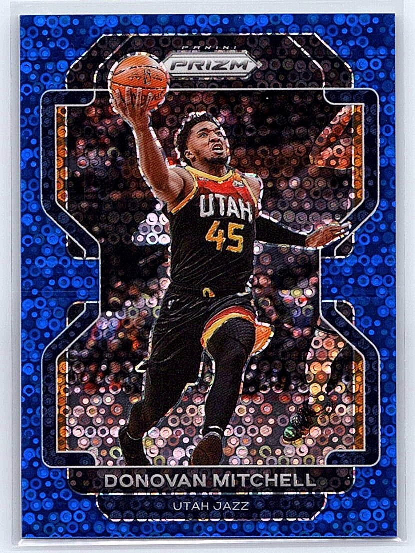 2021-22 Panini Prizm #72 Donovan Mitchell Fast Break Blue #/150
