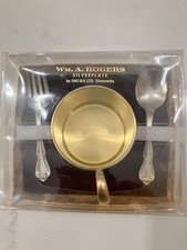 VINTAGE Wm A. Rogers Silver Played Baby Cup , Spoon and Fork .Original Package