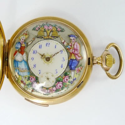 JACQUEMART Glockenschlag Viertelrepetition Taschenuhr in 14ct Gold Schweiz - Bild 1 von 4