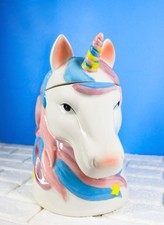 Sacred Purity White Unicorn With Rainbow Mane Horn Ceramic Cookie Jar Figurine