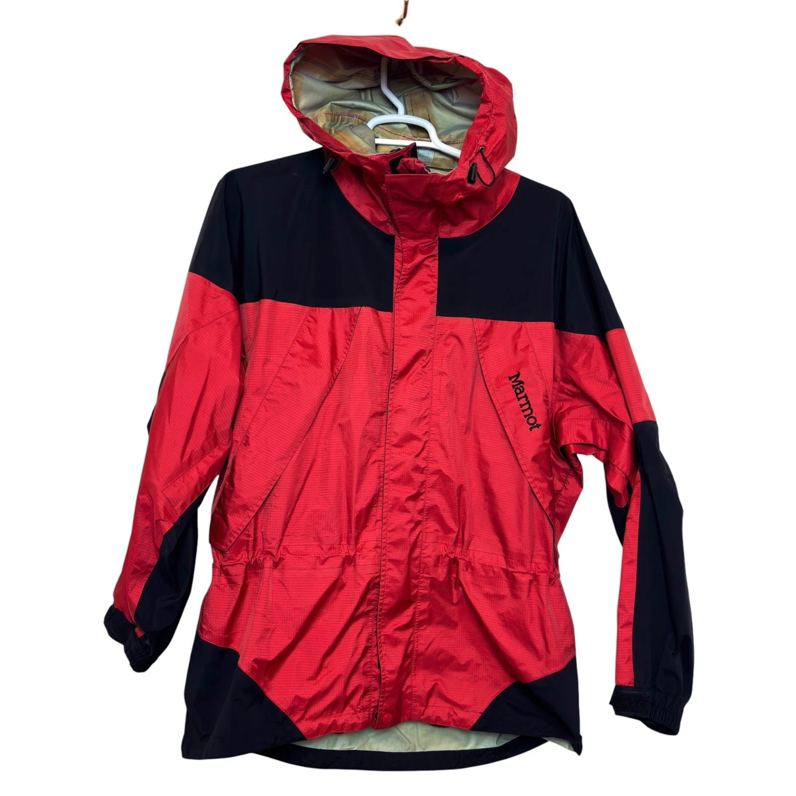 Marmot Men Gore-Tex Alpinist Jacket Red Black Hooded Full Zip Rain Snow Sz L VTG