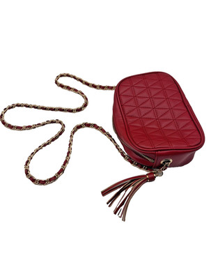 Rot gesteppt Crossbody Kameratasche Gold Kette Riemen Quaste Handtasche Mini Schultertasche