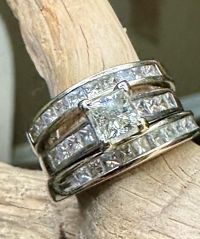 14K White Gold Princess Cut Natural Diamond Bridal Set 2.10 CTW EGL Size 6