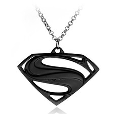 Large Letter "S" Superman Pendent Necklace Glossy Black Costume Jewelry