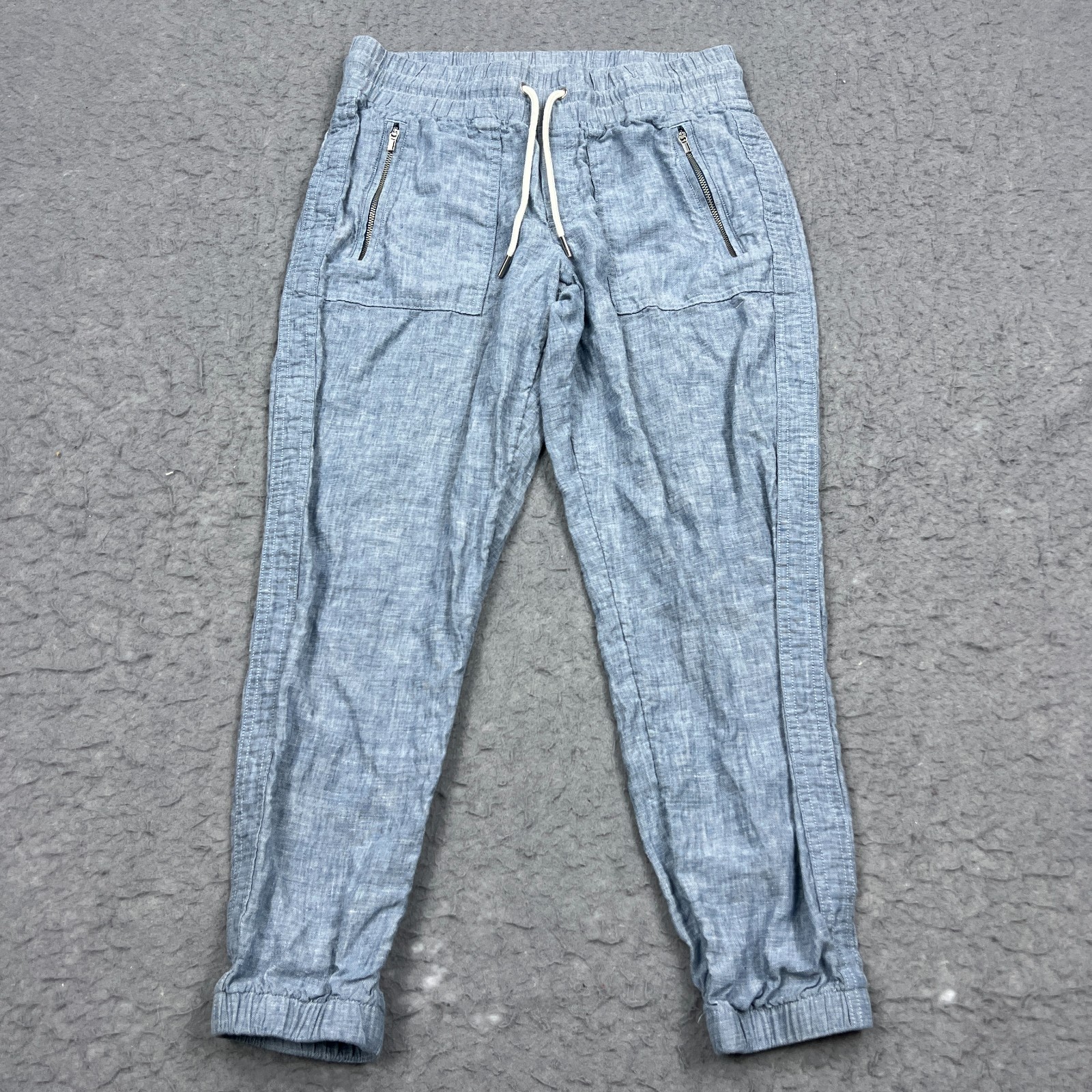 Athleta Cabo Jogger Womens 4P Pet Chambray Blue 100% Linen Woven Airy Beach Pant