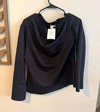 H M Women  s Black Solid Cowl Neck Long Sleeve Stretch Knit Pullover Blouse L