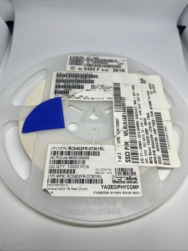 10000 PCS YAGEO RC0402FR-07301RL RES 301 OHM 1% 1/16W 0402