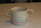 Vintage McCoy Pink and Blue Stripe Two Handle Soup Bowl
