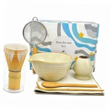 Matcha Whisk Set 7 Pcs, Japanese Matcha Making Kit with Ceramic Chawan Bowl, 