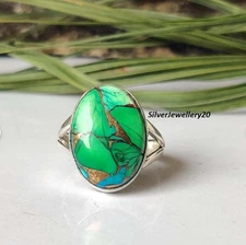 Kingman Green Blue Copper Turquoise gemstone Ring Oval shape 925 Silver All Size