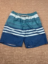Kirkland Swim Trunks Men's M Medium Blue/Aqua/Teal Stripes Polyester Lined