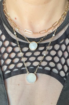 Set of 3 stackable gold Luna Norte necklaces with druzy and moonstone crystals