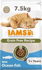 IAMS Grain Free Adult Complete Dry Cat Food Ocean Fish 7.5kg - Supports Strong I 5.44 per kilo