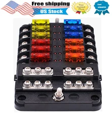 12WAY Car Boot Power Distribution 12/32V Blade Fuse Holder Box Block Panel Board