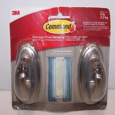2 Pk 3M Command Curtain Hooks 5 lb Damage-Free Hanging Large