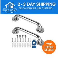 Heavy Duty 2 Pack Grab Bars - 12" Stainless Steel Bathroom Safety Solution
