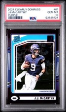 2024 Panini Clearly Donruss-JJ MCCARTHY Purple Rated Rookie /75 PSA 10 Gem Mint!