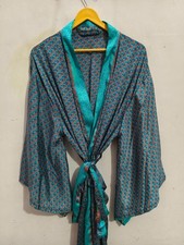 Bell Sleeves Long Silk Kimono Robe, Floral Paisley Print, Lounge Wear, L-523