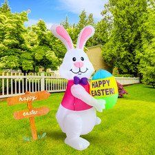 6 FT Easter Bunny with Light Up Egg, Yard Decoration for Holidays