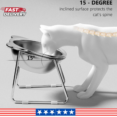 Raised Cat Bowl Tilted 15° Stainless Steel Elevated Pet Food Dish
