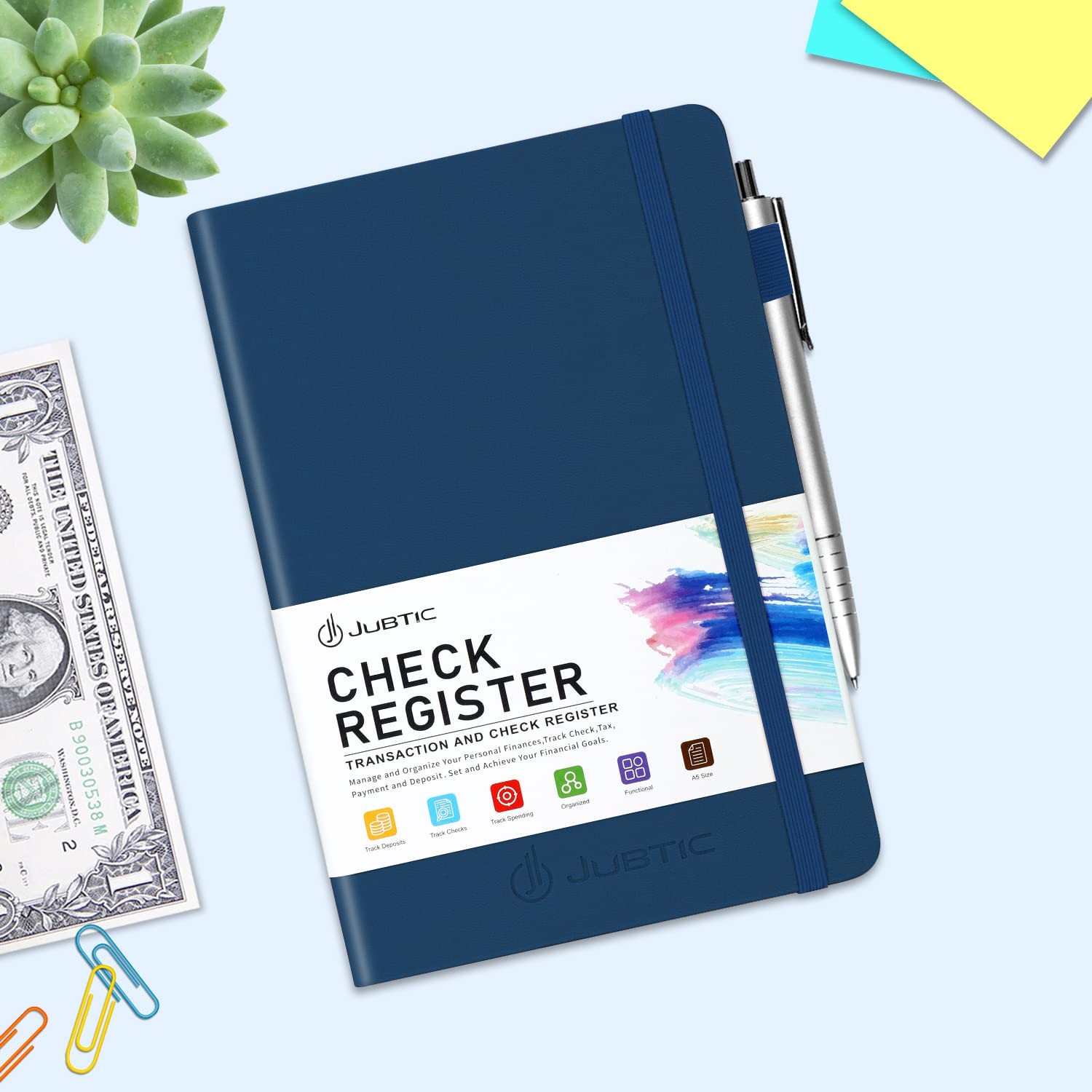 как выглядит JUBTIC A5 Check Registers for Personal Medium 5.8x8.3 Inch , Navy Blue фото