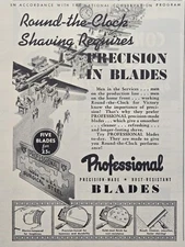 Professional Blades Round-the-Clock Shaving Bomber Factory Vintage Print Ad 1943