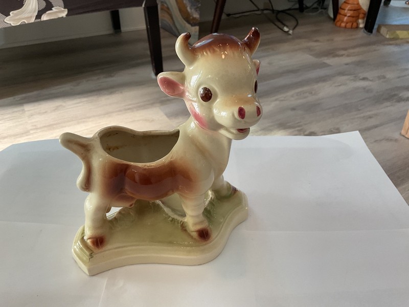 Vtg 1950s Rempel Diamond Pottery San Diego Brown Milky the Cow Figurine GOOD CON