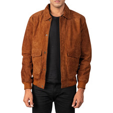 Coffmen Men’s Brown Suede Leather A2 Bomber Jacket Aviator Flight Pilot Jacket