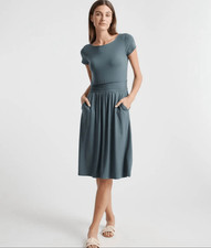 Quince Blue Tencel Jersey Ruched Waist Dress Sz XS