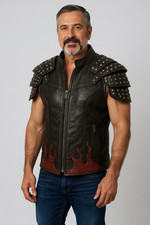 Men's Vintage Brown Leather Warrior Vest Zipped Front Medieval Rider Armor Vest