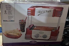 Nostalgia Hot Dog Roller w/Bun Warmer Continuous Roller to Cook Hot Dogs