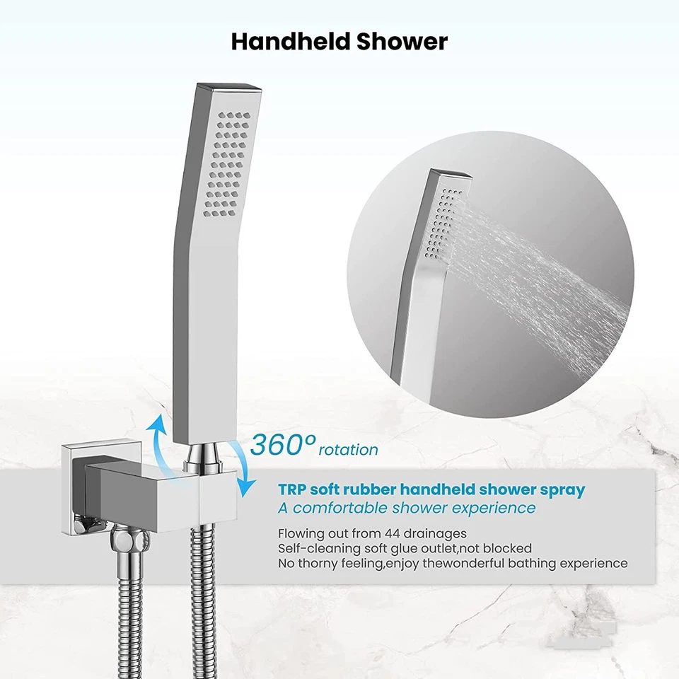 Shower Faucet Set System 8" Led Rain Head Combo Mixer Valve Wall Mount Chrome - Image 3 of 4