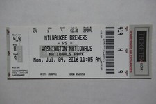 WASHINGTON NATIONALS VS BREWERS 7/4/2016 FULL TICKET ~ MARTIN MALDONADO HR