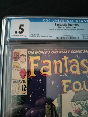Fantastic Four 45 CGC 0.5 -blue label KEY Marvel 1965 story complete missing ads - Picture 2 of 17