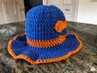 NEW Hand Crocheted Baby Bucket Hat, 0-3 Month-Newborn. Blue w/Orange Trim. Fish. — photo 2