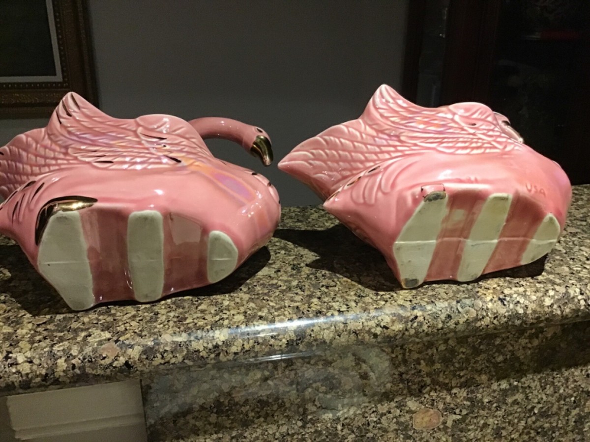 1950 USA ビンテージ アメリカ 陶器製フラミンゴ 置物 2体セット PINK FLAMINGOS 50年代アメリカンなピンクフラミンゴのオブジェ2