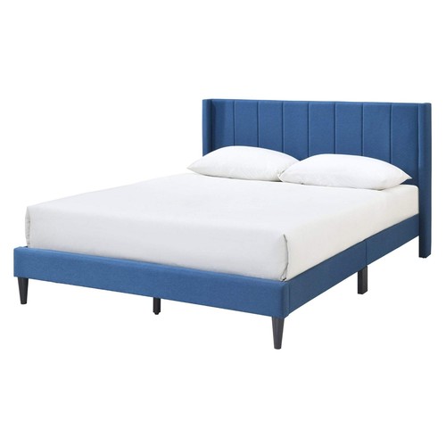 Samson King Bed Winged Headboard Fabric Upholstered - Blue - Picture 3 of 6