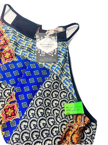 Under Skies Dress S Ladies Blue Bohemian Patchwork Halter Maxi NWT $59 - Picture 3 of 10