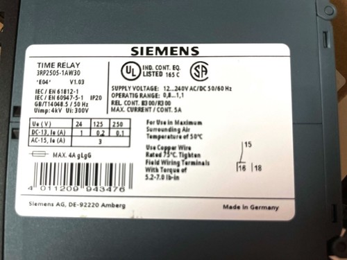 Siemens Sirius Compact Multifunctional Timing Relay 3RP2505-1AW30 * Warranty - Picture 3 of 4