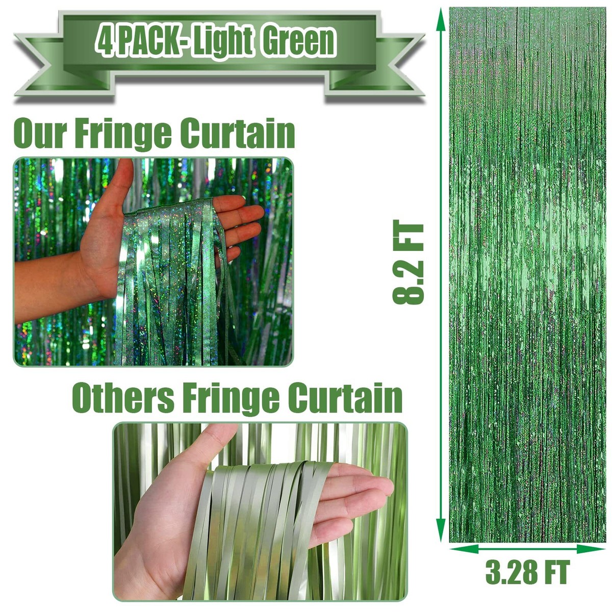 2 Pack Green Tinsel Curtain Party Backdrop, 3.2Ft x 8.2Ft Metallic 2 Pack Green Tinsel Curtain Party Backdrop, 3.2Ft x 8.2Ft Metallic