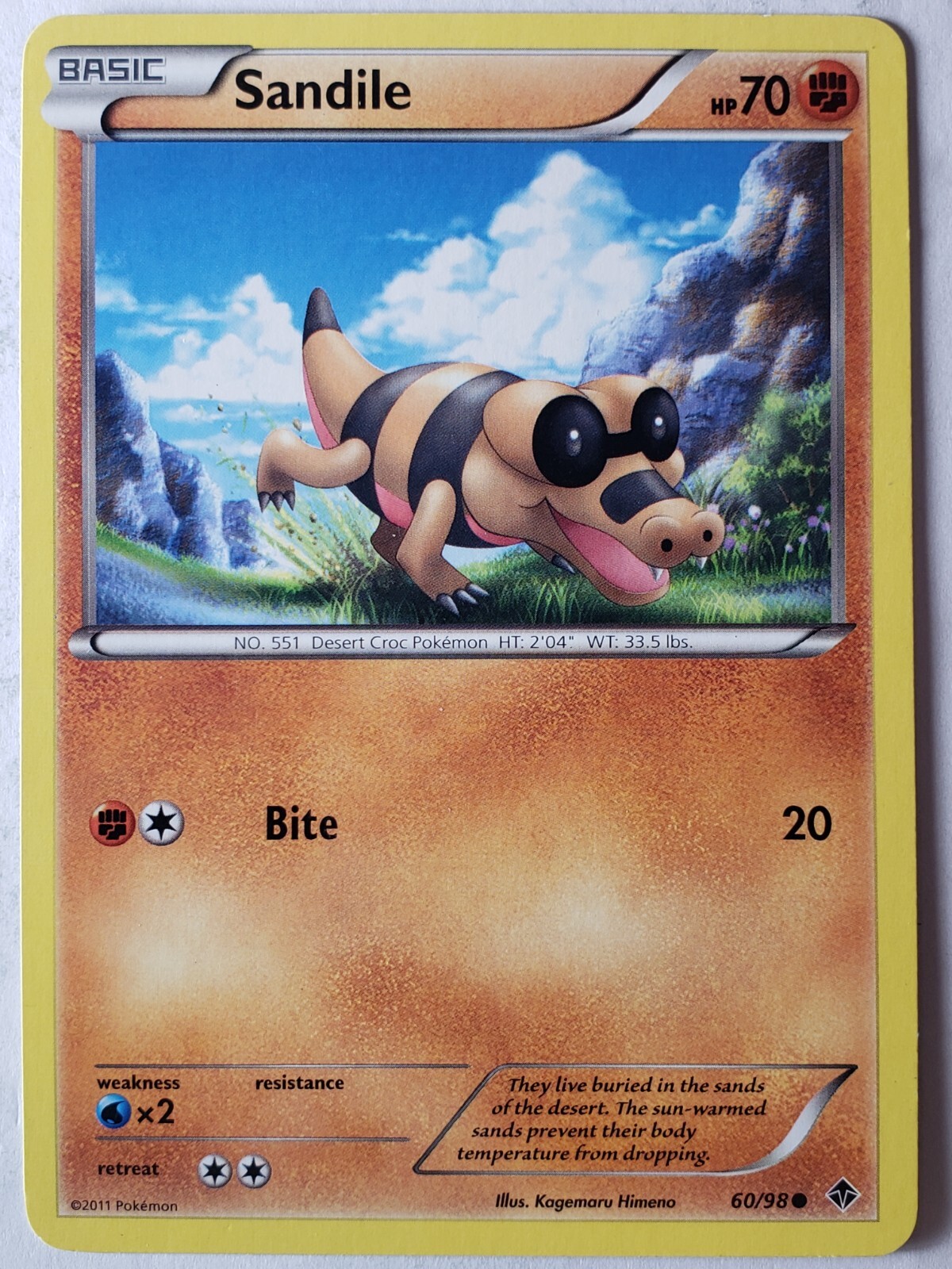 Sandile 60/98 VLP / NM - Emerging Powers Pokemon Card - Kagemaru Himeno Art