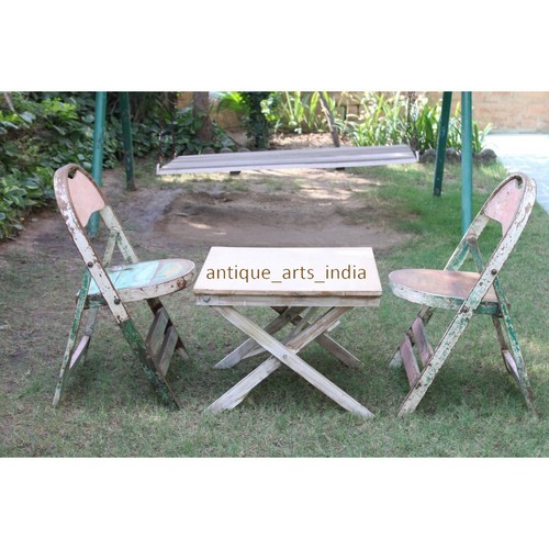 Retro Wooden Sustainable Folding 1 Coffee Table with 2 Chairs Garden Set Compact - Picture 2 of 9