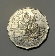 1988 Australian Bicentenary 50 Fifty Cent Coin - Ship First Fleet - Low Mintage