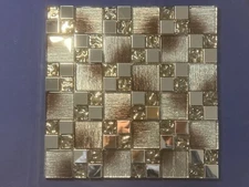 NY46 Silver Brown Gradient Glass/Metal Square Mosaic Tile Kitchen Bathroom 7 pcs